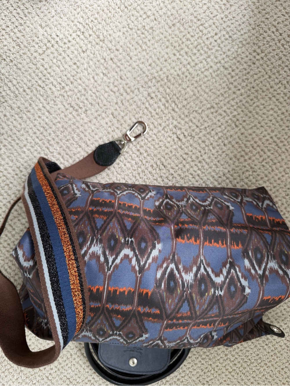 Longchamp Blue Brown Ikat Tote - Picture 8 of 9